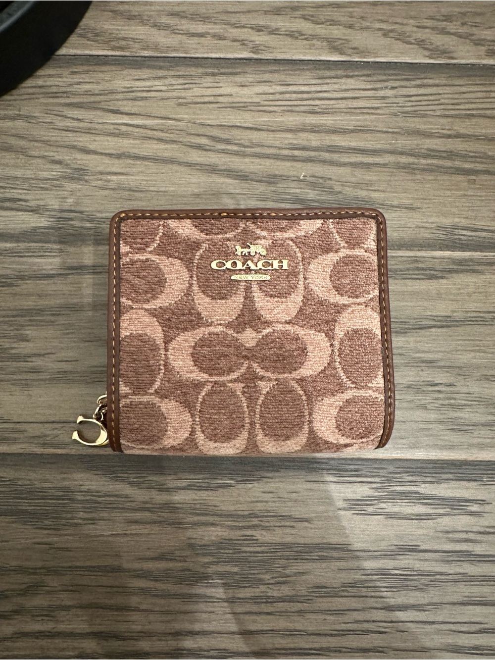 NWT Coach Snap Wallet In Signature Chenille Light Khaki/ Vintage Brown CCQ32